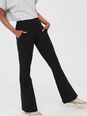 Offline by Aerie flare legging the hugger fold over high rise small black